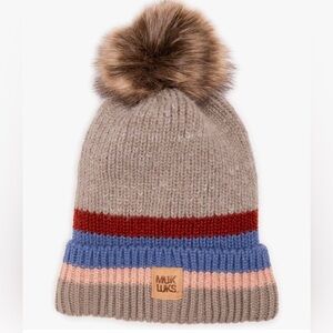 MUK LUKS Women's Standard Eyelash Mix Ribbed Hat, Driftwood/Ivory NEW